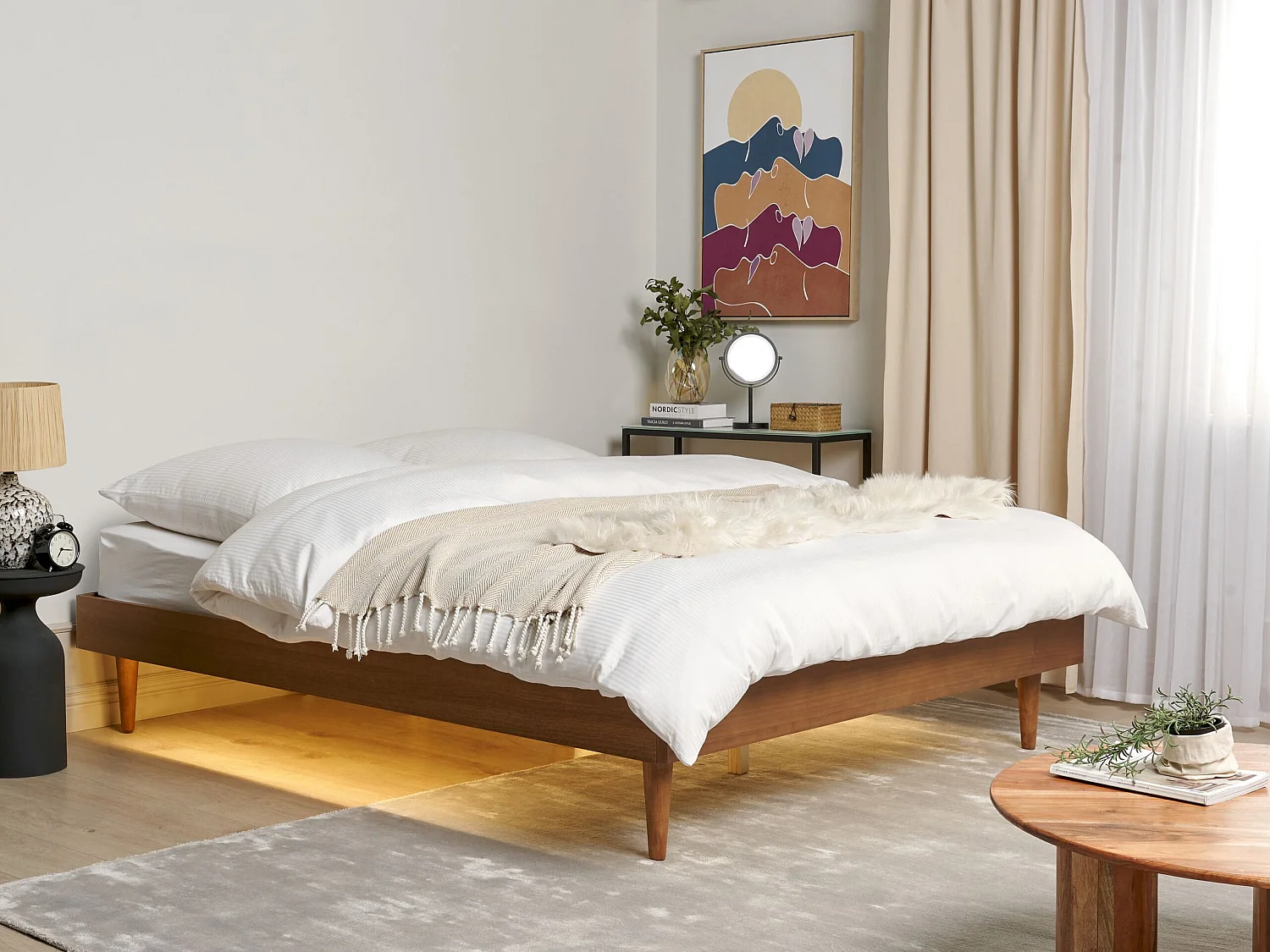 Bed with LED TOUCY 160 x 200 cm (EU King Size) Brown Ash Wood