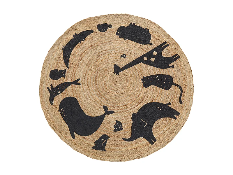 Kinderteppich aus Jute beige Tiermotiv rund ⌀ 120 cm für Kinderzimmer Earth