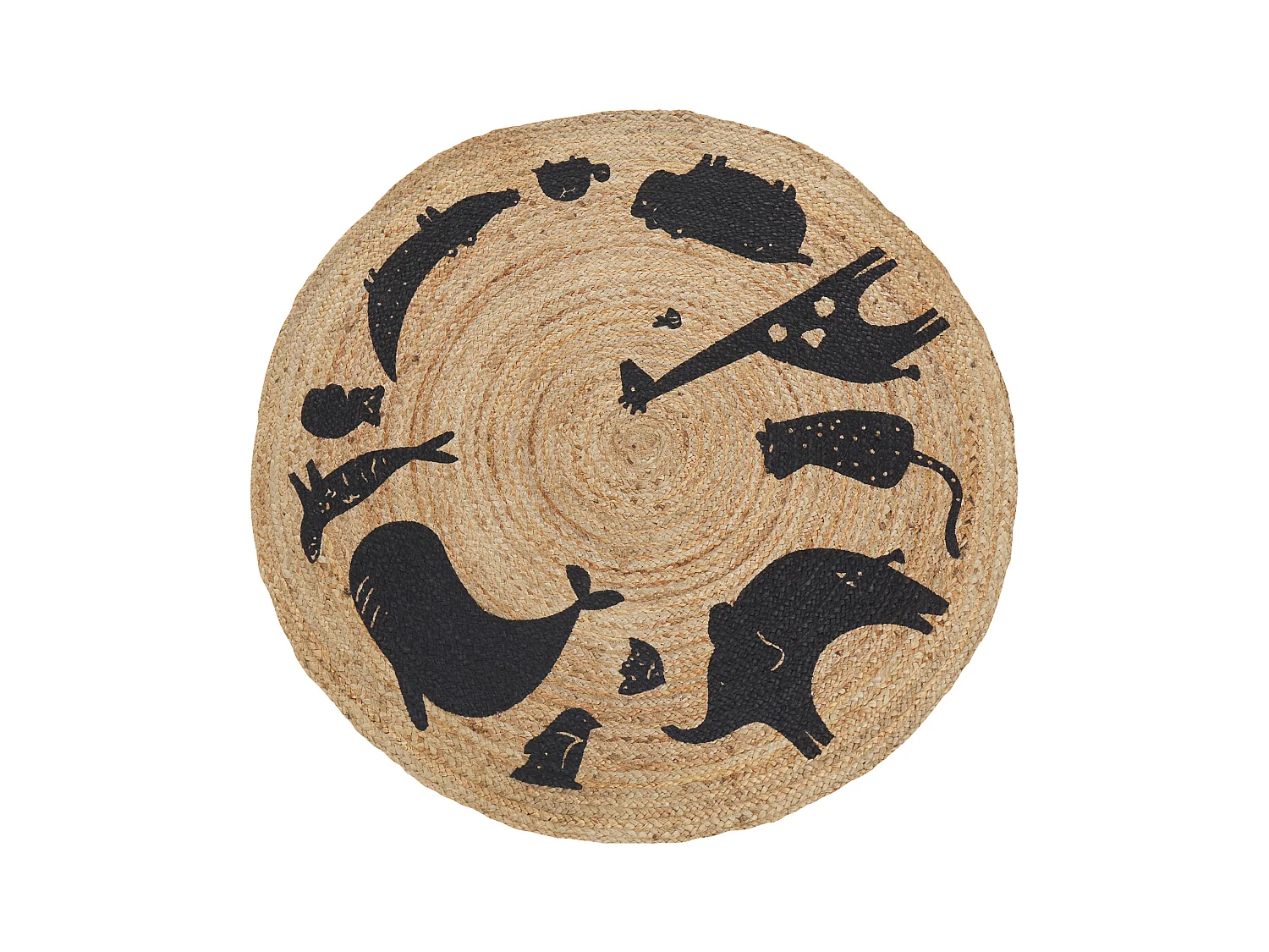 Kinderteppich aus Jute beige Tiermotiv rund ⌀ 120 cm für Kinderzimmer Earth