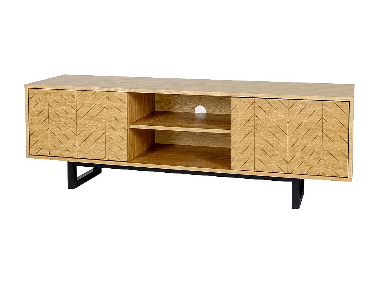 Meuble TV 2 Portes 2 Niches "Camden" 150cm Chêne & Noir