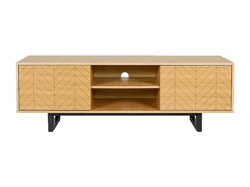 Meuble TV 2 Portes 2 Niches "Camden" 150cm Chêne & Noir