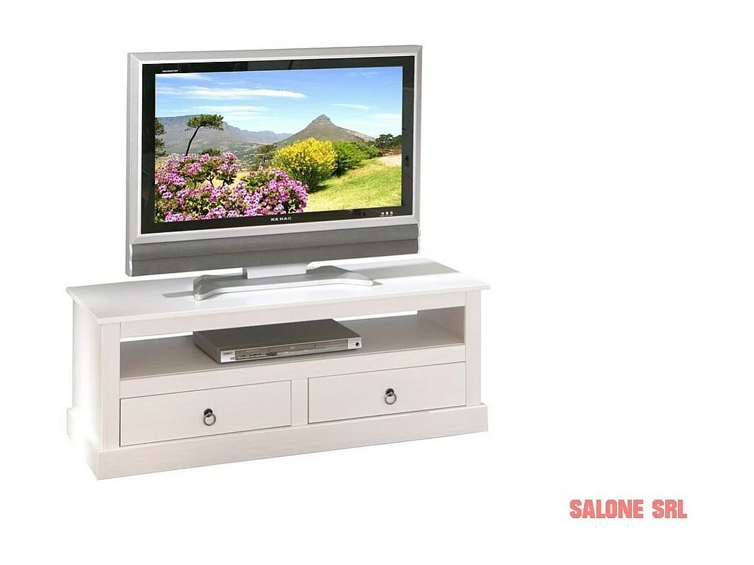 Meuble TV en Pin Massif "Abigael" 118cm Blanc
