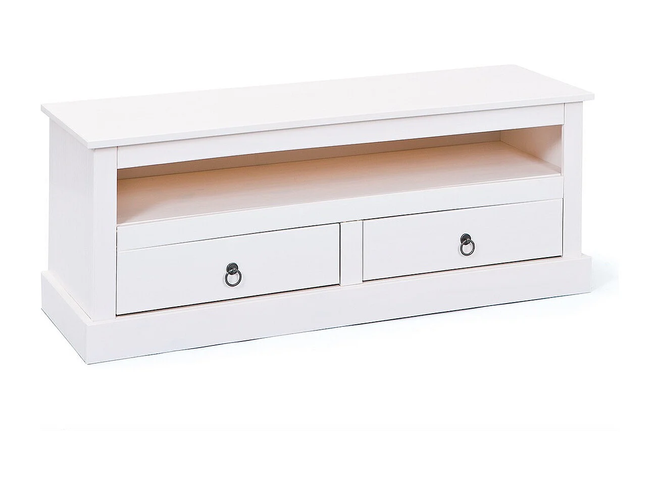 Meuble TV en Pin Massif "Abigael" 118cm Blanc