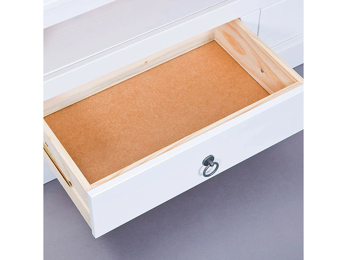 Meuble TV en Pin Massif "Abigael" 118cm Blanc