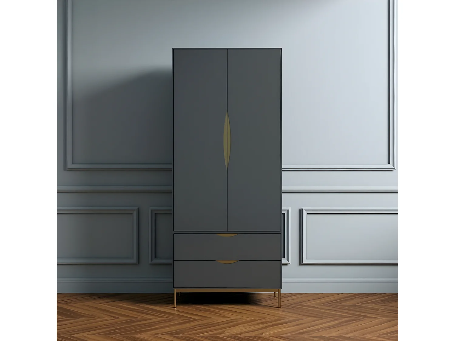 Armoire 2 Portes Design "Kobe" 195cm Gris