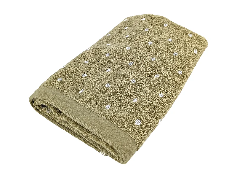 Serviette de toilette en coton 50x100 cm collection EFFICIENCE DOTS vert olive