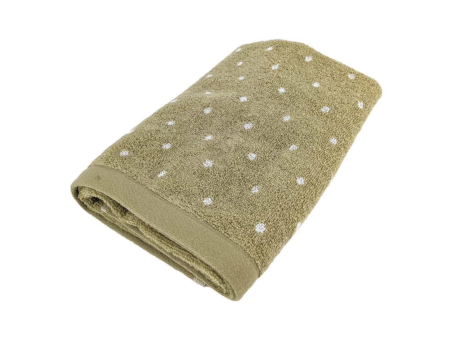 Serviette de toilette en coton 50x100 cm collection EFFICIENCE DOTS vert olive