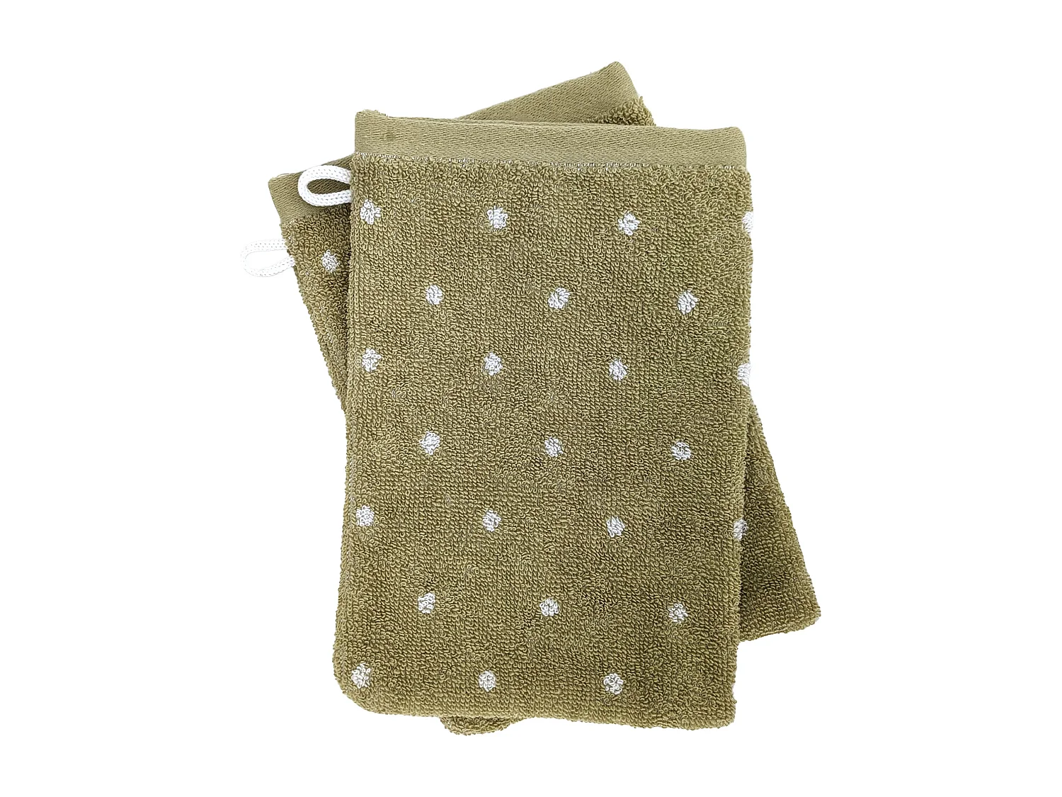 Lot de 2 gants de toilette 16x21 cm EFFICIENCE DOTS vert olive