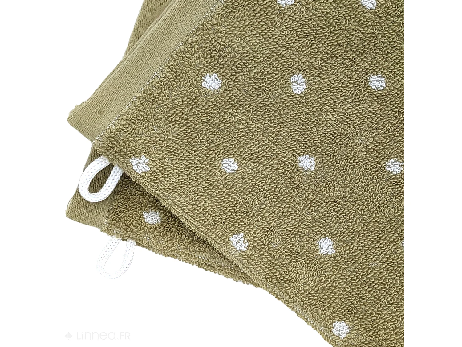 Lot de 2 gants de toilette 16x21 cm EFFICIENCE DOTS vert olive