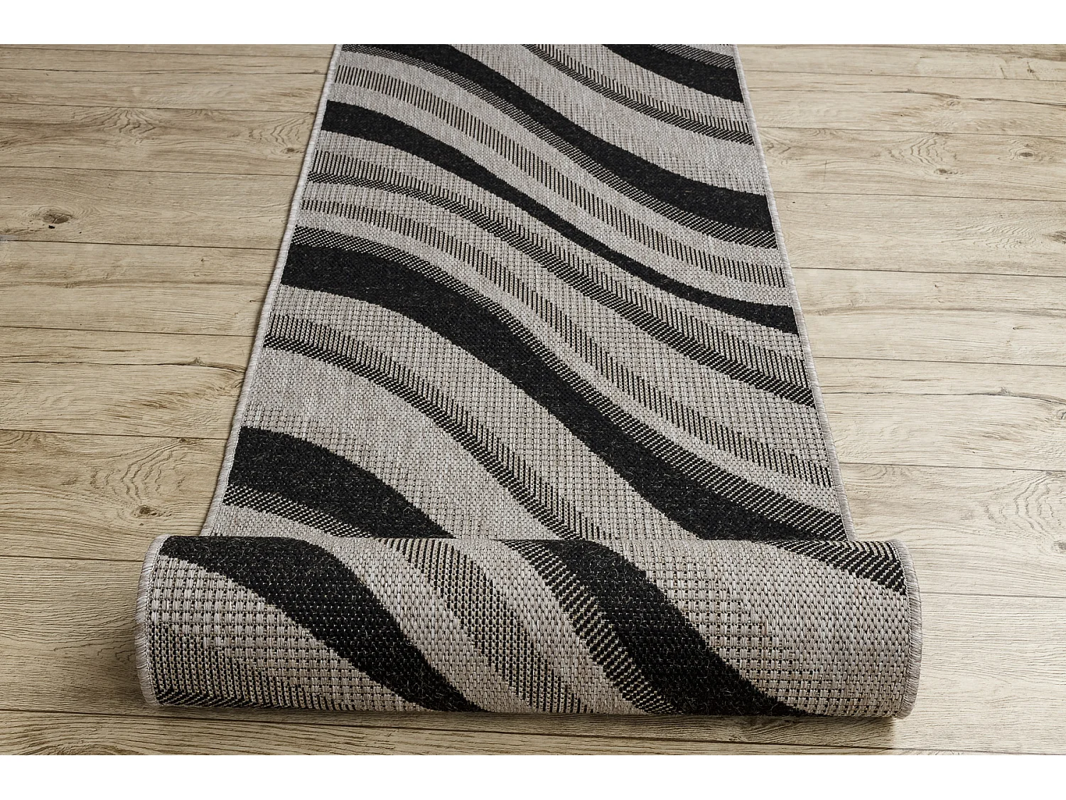 CHODNIK SIZAL FLOORLUX wzór 20353 srebrny  / czarny 70 cm 70x110 cm