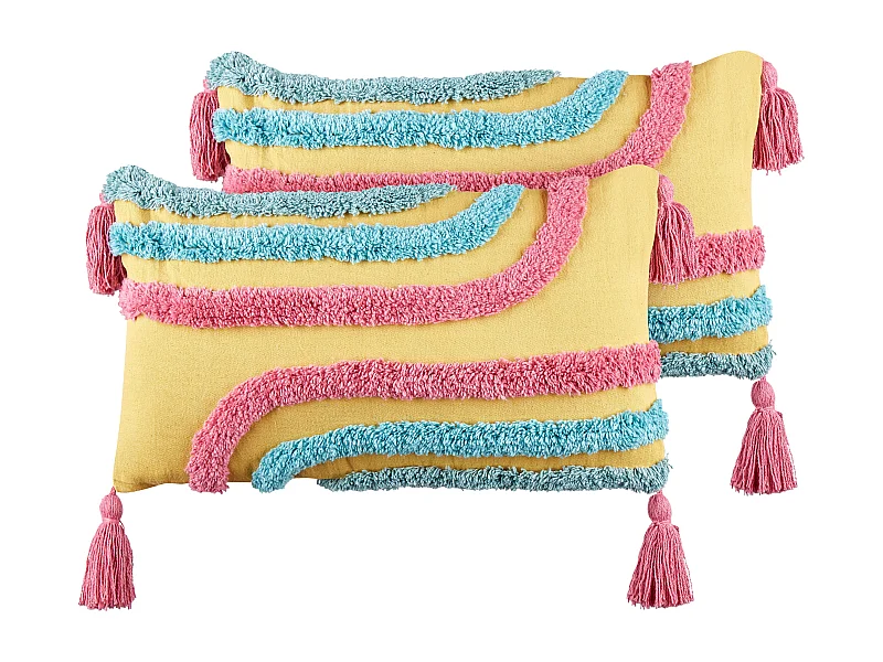Dekokissen 2er Set Baumwolle bunt / gelb getuftet Quasten 30 x 50 cm Dolichos