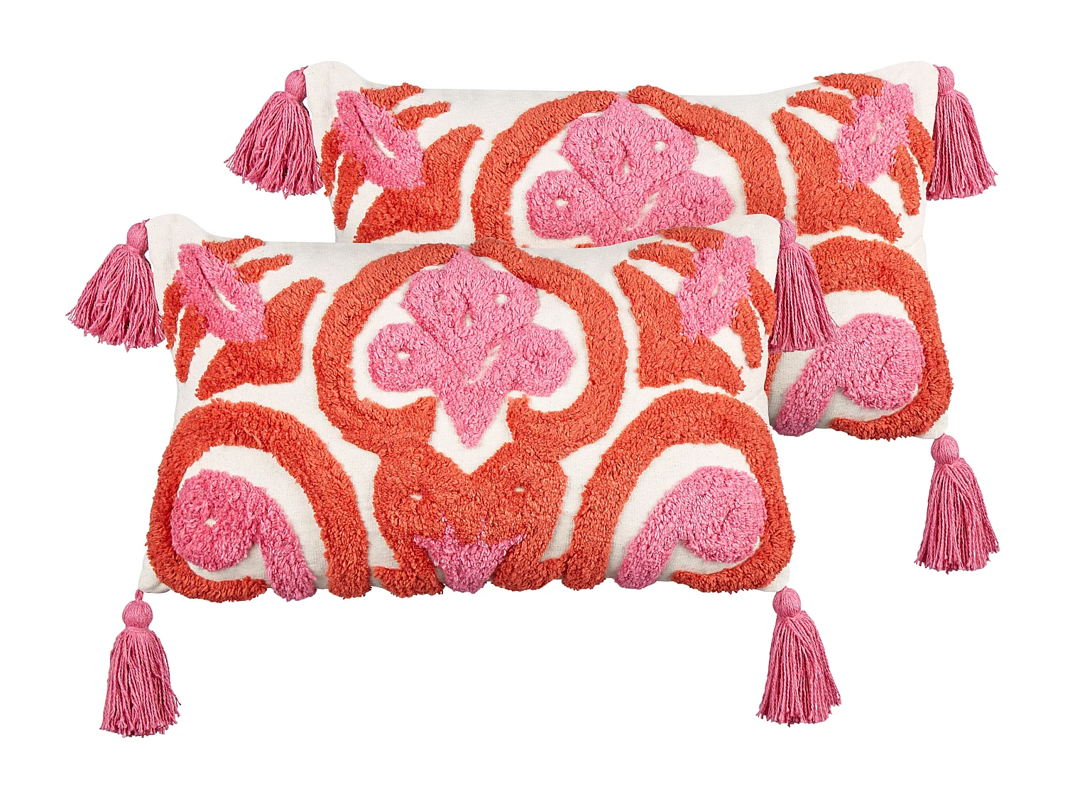 Dekokissen 2er Set Baumwolle rosa/rot/weiß getuftet Quasten 30 x 50 cm Fraksinus