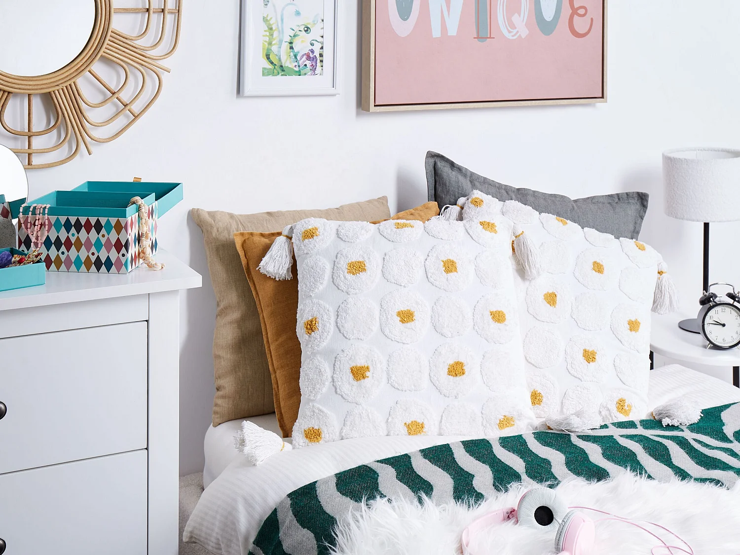 Lot de 2 coussins décoratifs AZALIA Coton 45 x 45 cm Blanc Motif floral