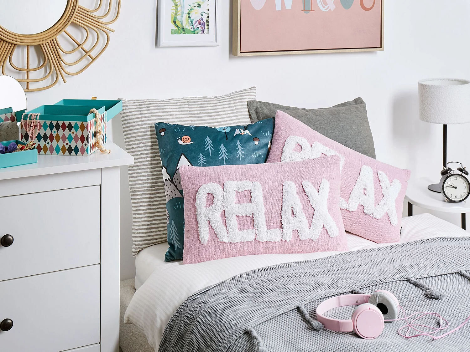 Lot de 2 coussins décoratifs RELAXIFY Coton 30 x 50 cm Rose pastel