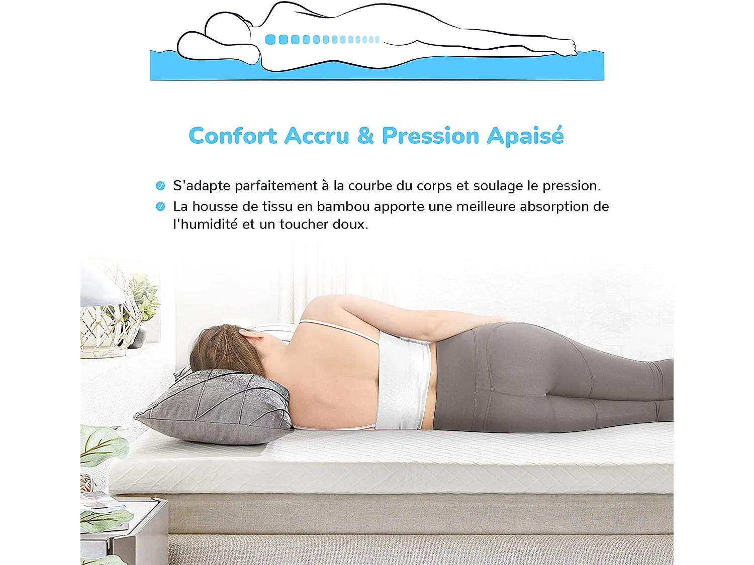 Surmatelas 140x190 cm - Épaisseur 5 cm - Sur-matelas Mousse Mémo Convient aux Matelas 140x190cm pour Adulte Enfant