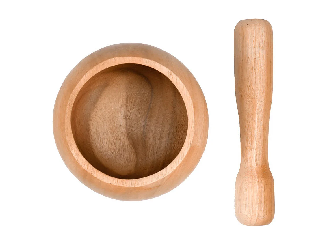 Mortier et pilon de cuisine presse épices rond en bois de teck – YUKI