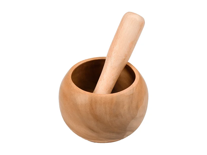 Mortier et pilon de cuisine presse épices rond en bois de teck – YUKI