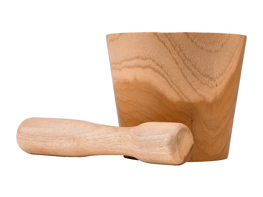Mortier et pilon de cuisine rond allongé en bois de teck – KYOTO