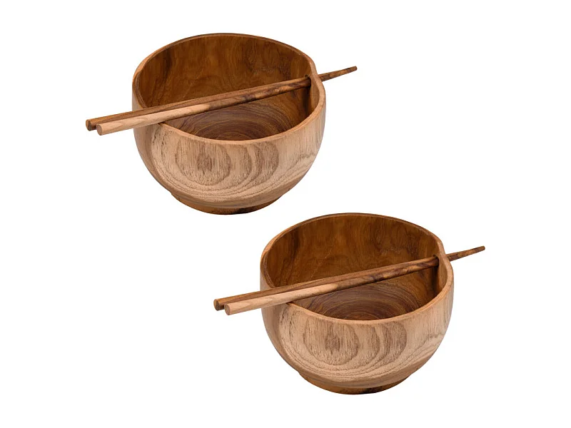 Lot 2 bols à nouilles et soupes avec baguettes en bois de teck – IVY