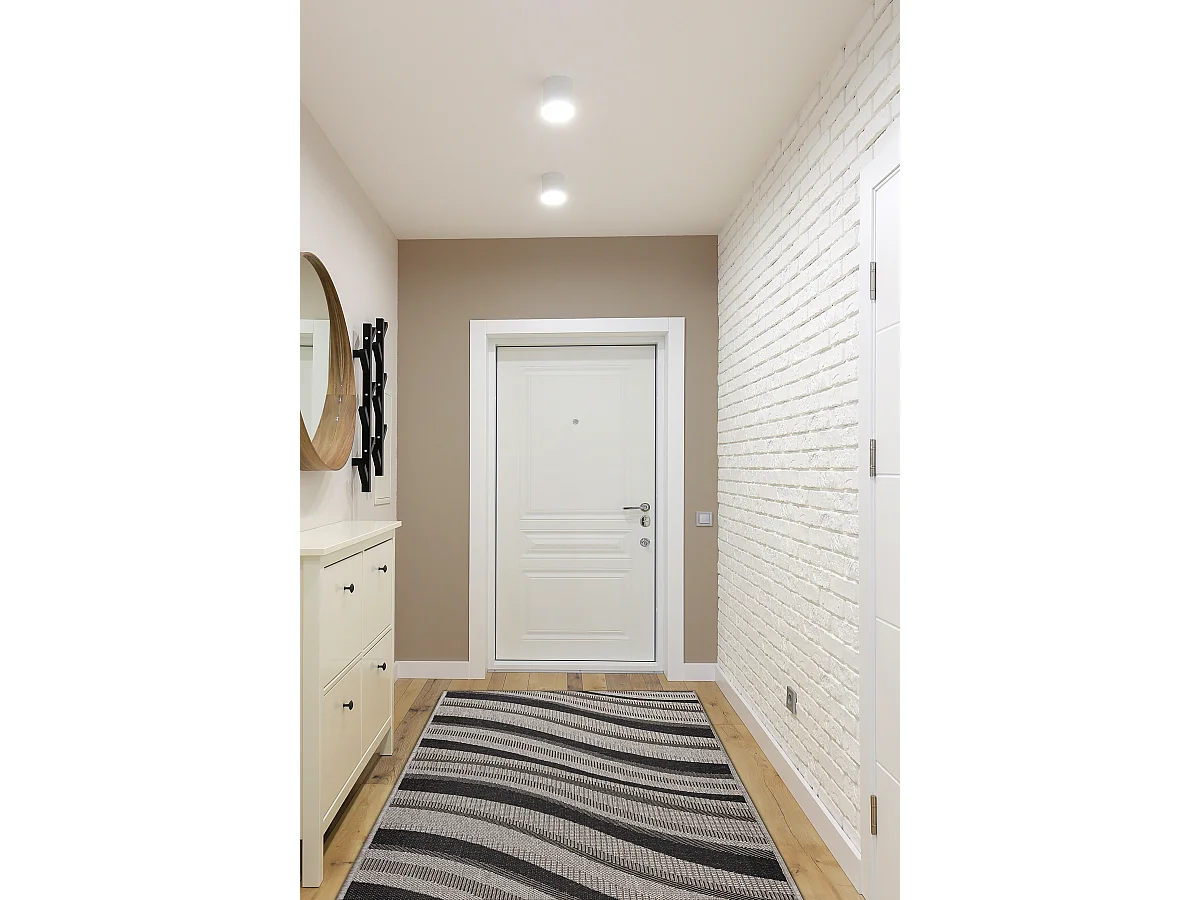 CHODNIK SIZAL FLOORLUX wzór 20353 srebrny  / czarny 120 cm 120x850 cm