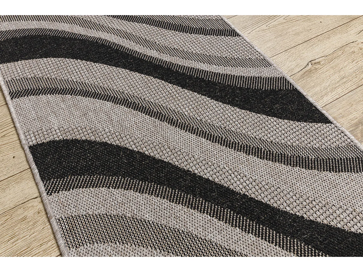 CHODNIK SIZAL FLOORLUX wzór 20353 srebrny  / czarny 120 cm 120x780 cm