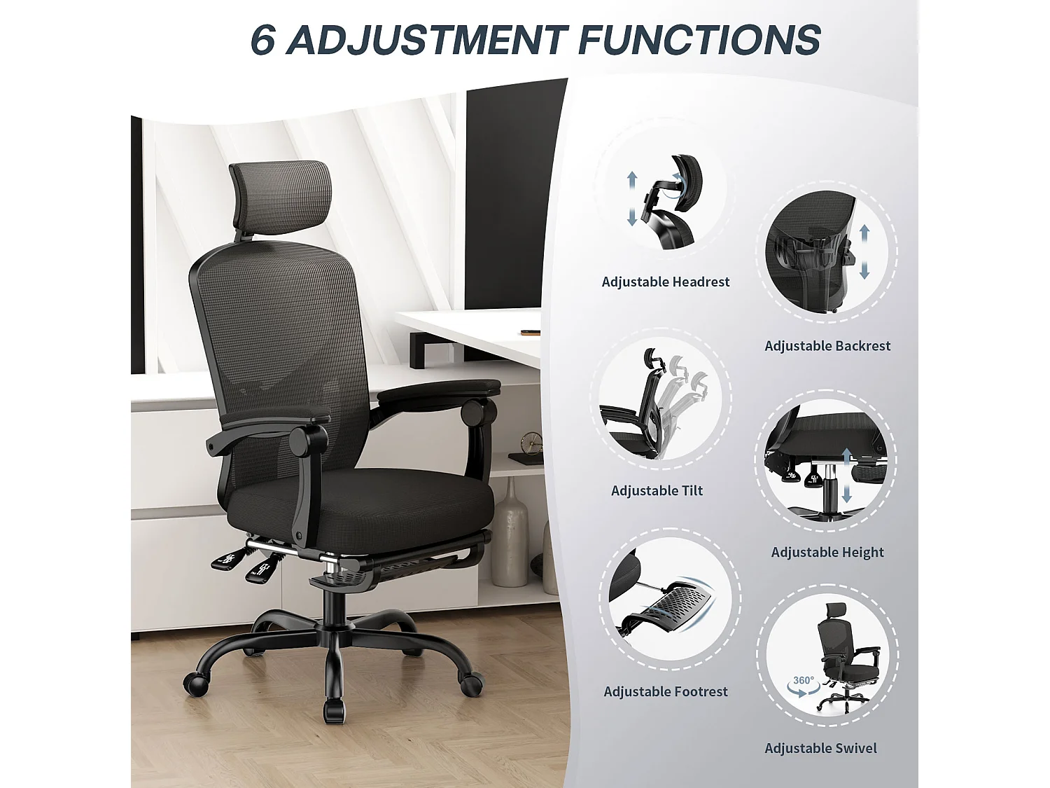 Cadeira de escritório ergonómica com apoio para os pés telescópico