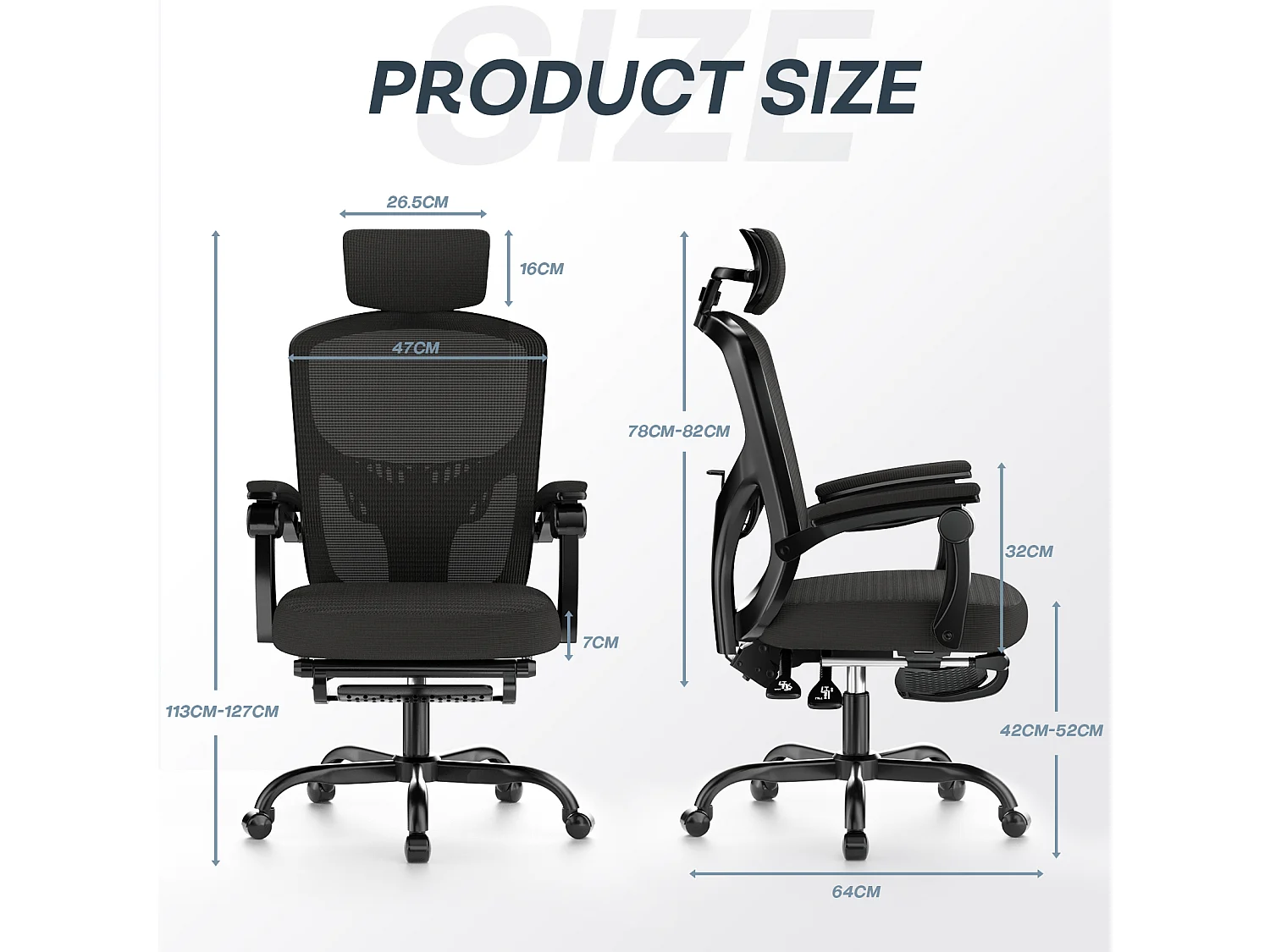 Cadeira de escritório ergonómica com apoio para os pés telescópico