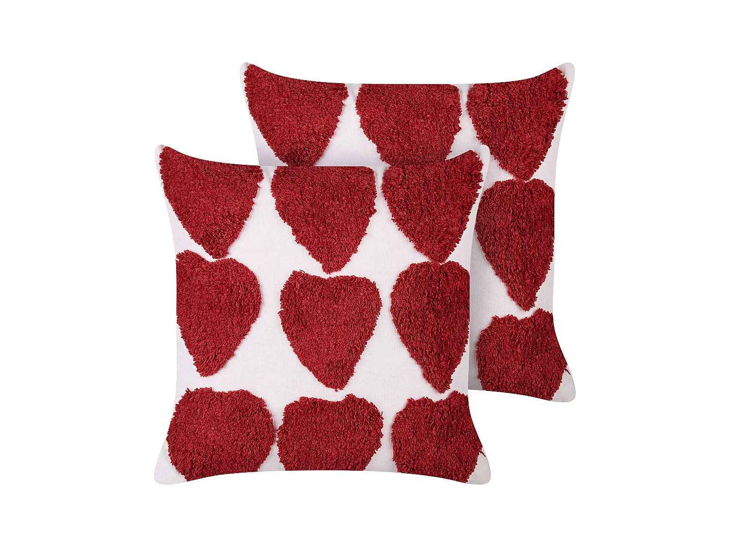 Dekokissen 2er Set Baumwolle weiß / rot getuftete Herzen 45 x 45 cm Mingora