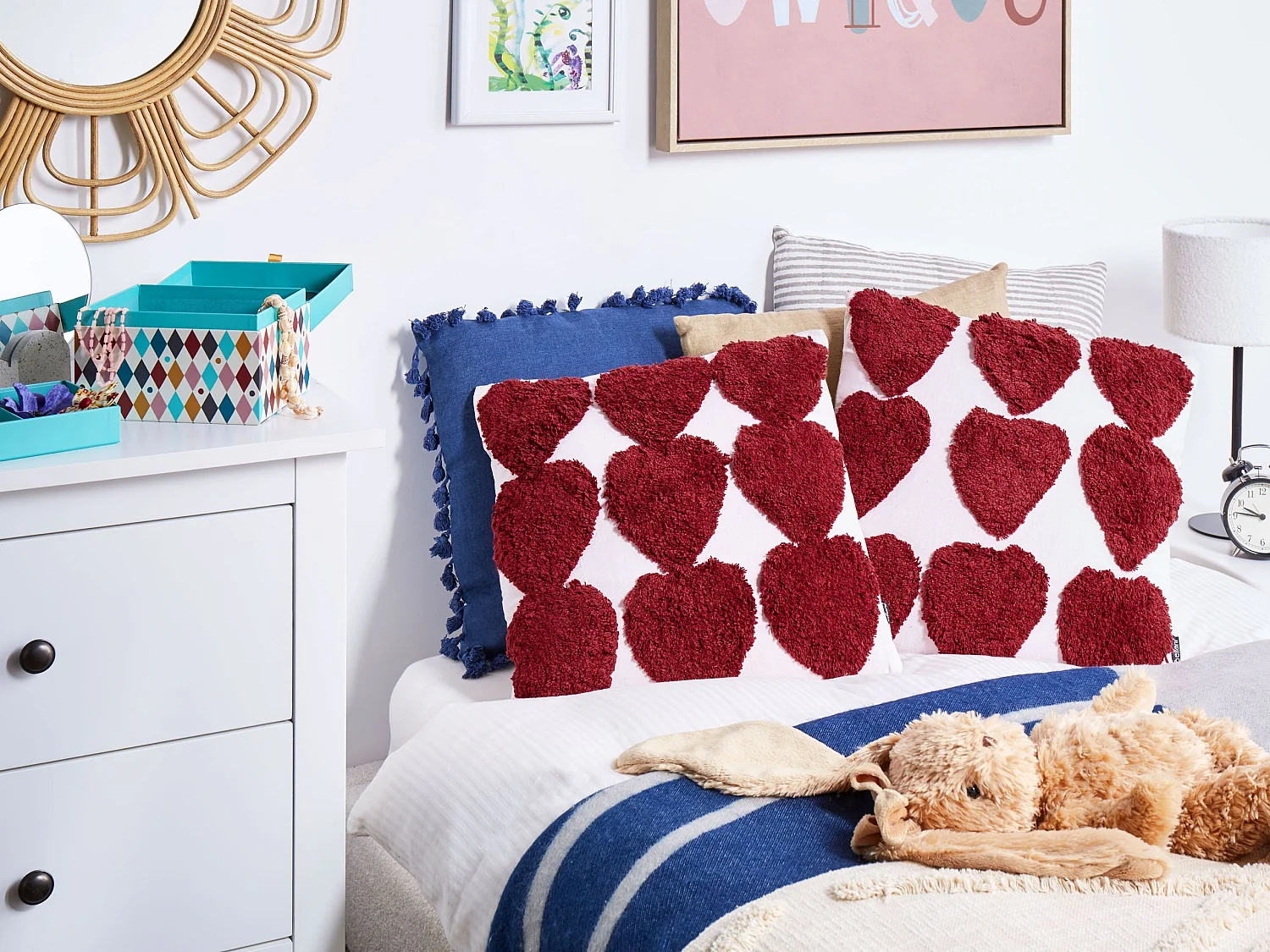 Set di 2 cuscini MINGORA Cotone 45 x 45 cm Rosso Trama a cuore