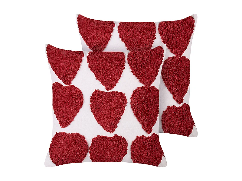 Lot de 2 coussins décoratifs MINGORA Coton 45 x 45 cm Rouge Motif en forme de cœur