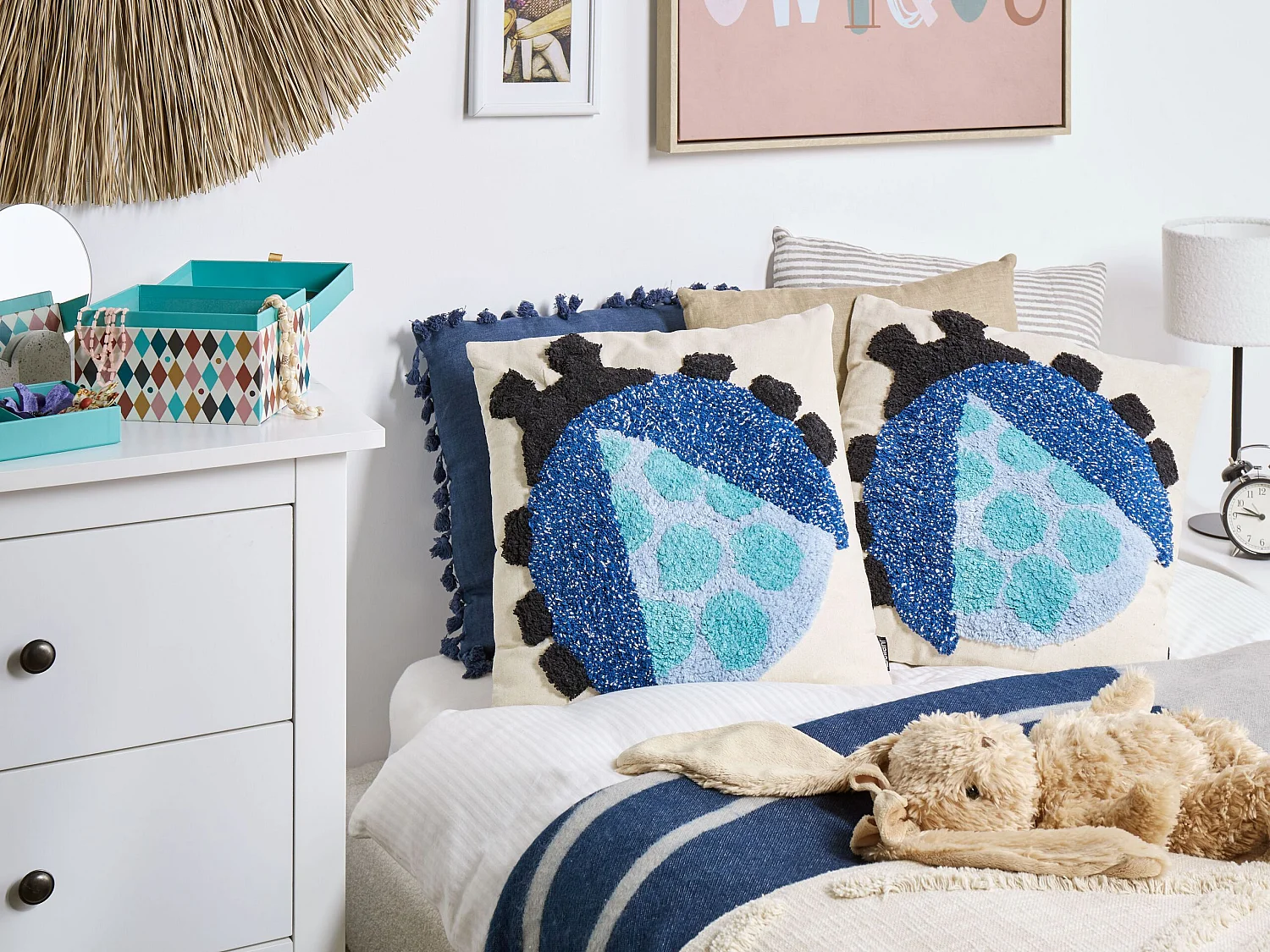 Dekokissen 2er Set Baumwolle bunt 45x45cm strukturiert Marienkäfermotiv Ladybird