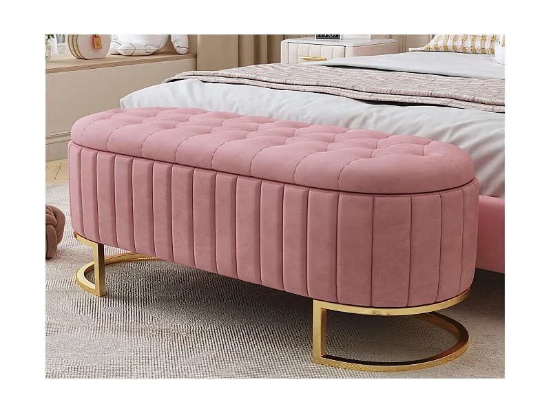 Banco de arrumação estofado em veludo - estilo moderno - rosa