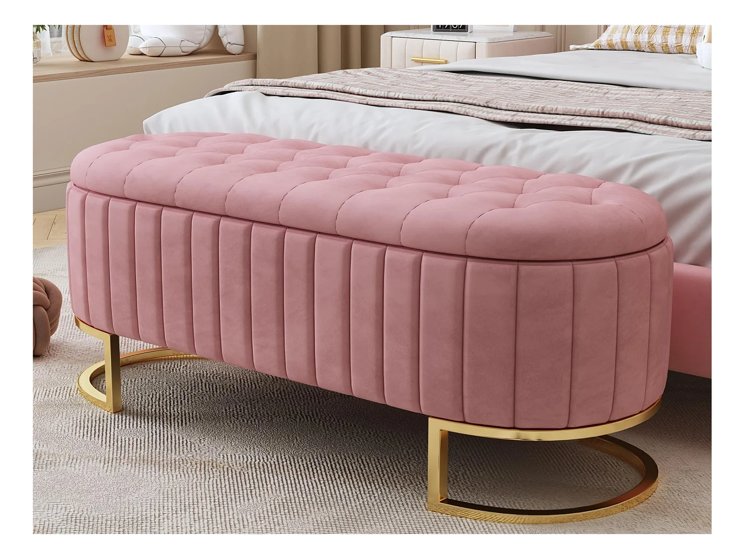 Met fluweel beklede opbergbank - moderne stijl - roze