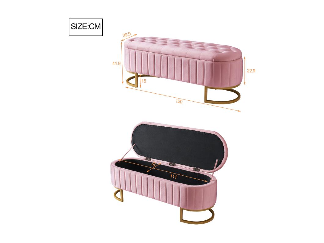 Met fluweel beklede opbergbank - moderne stijl - roze