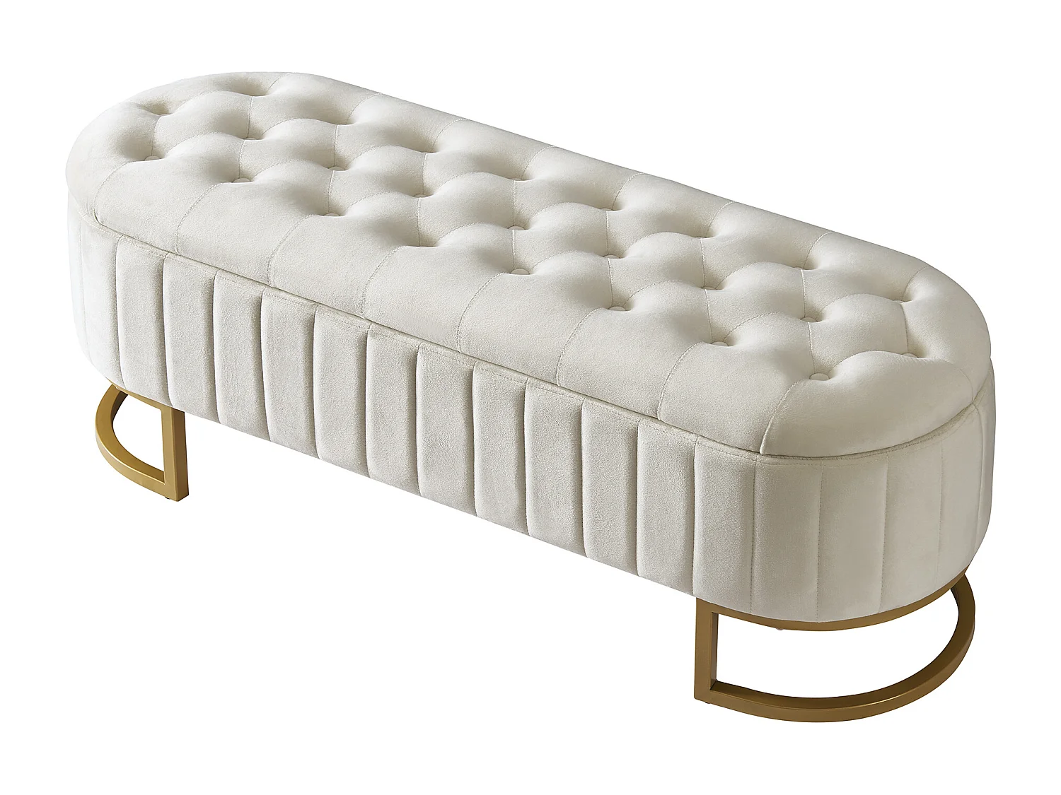 Banc de rangement rembourré en velours - style moderne - Beige