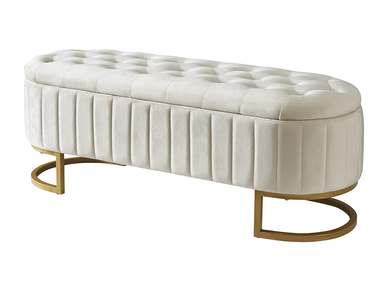 Banc de rangement rembourré en velours - style moderne - Beige