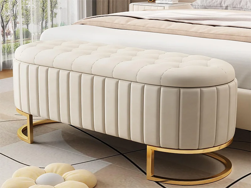 Banc de rangement rembourré en velours - style moderne - Beige