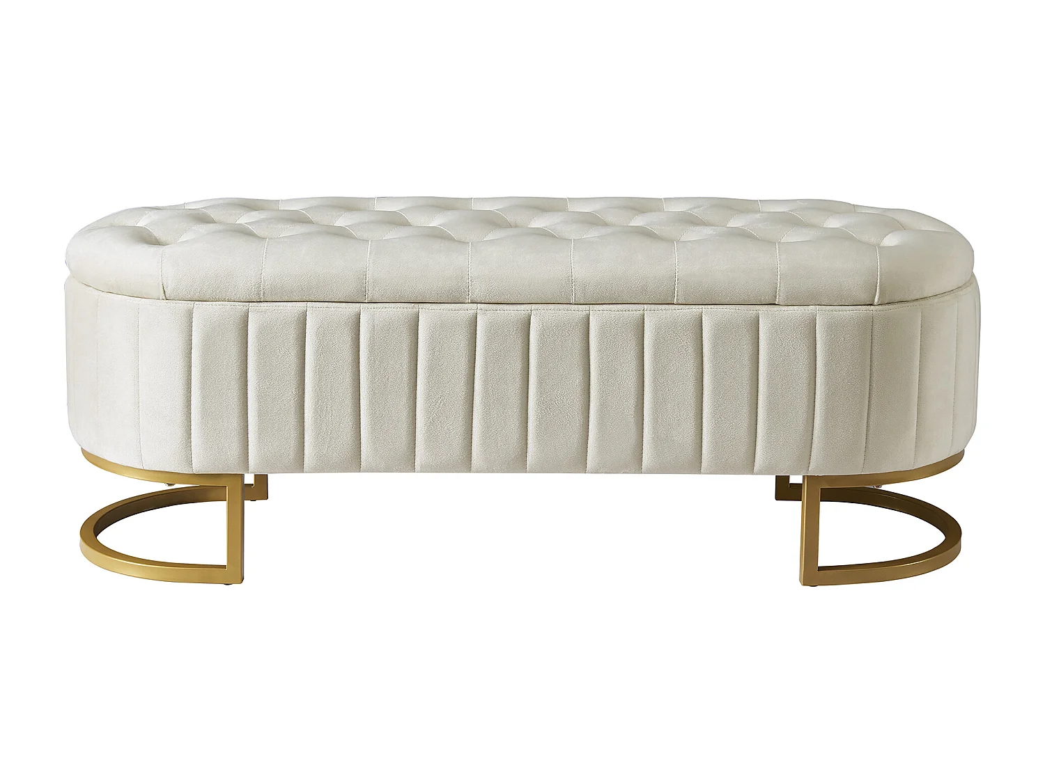 Lit rembourré en velours avec LED - 140x200cm - avec un banc de rangement - Beige