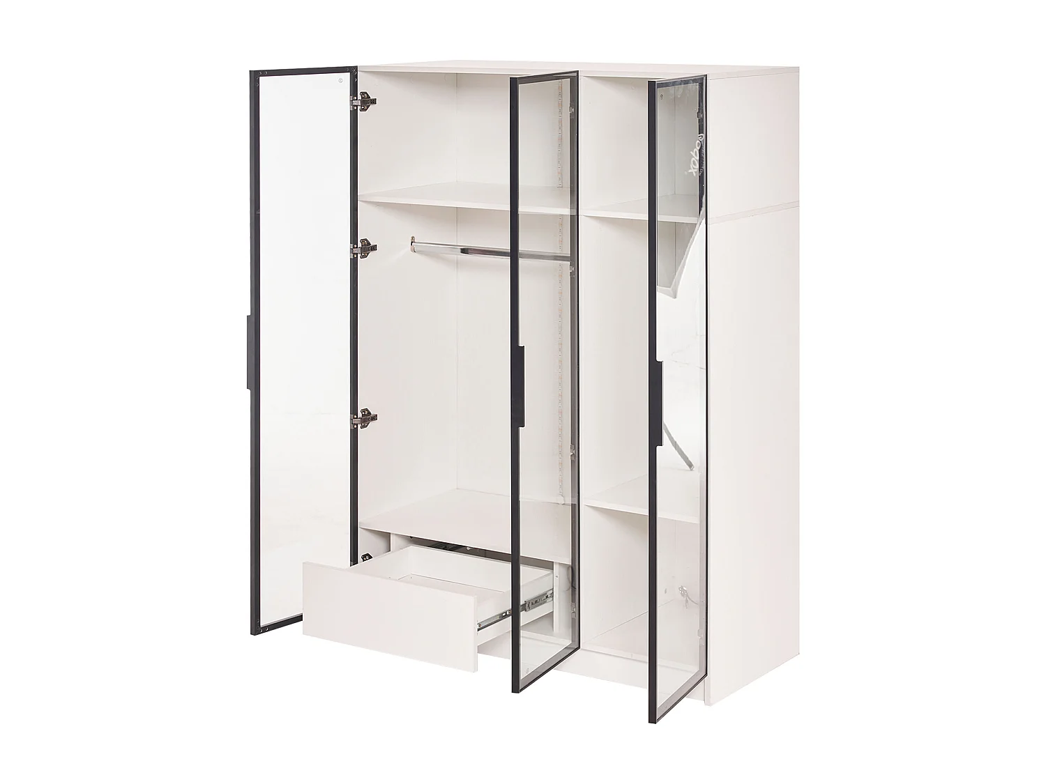 Vitrine H 160 cm met LED-licht - 3 glazen deuren en 1 lade - Wit