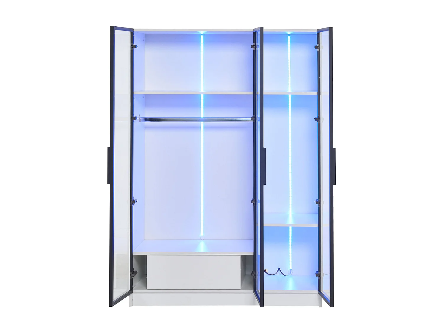 Vitrine H 160 cm met LED-licht - 3 glazen deuren en 1 lade - Wit