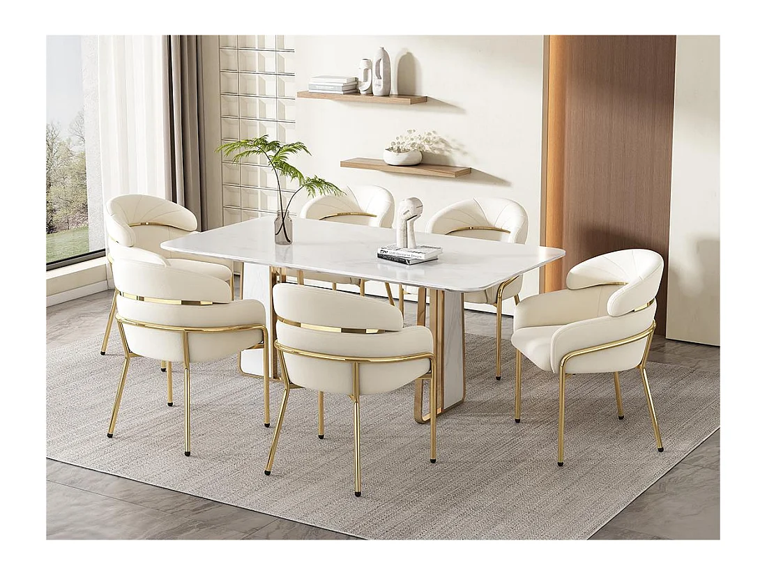 Lot de 6 Chaises longues en velours - avec 4 pieds dorés en métal - Beige