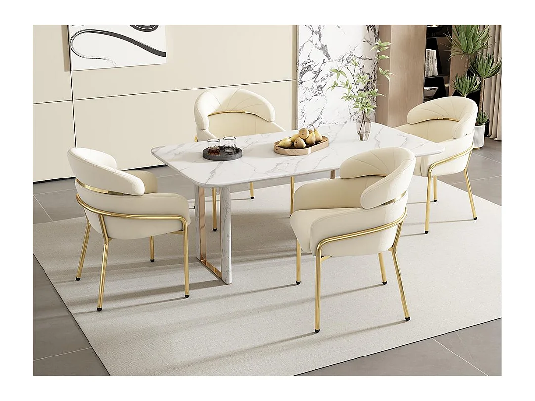 Lot de 4 Chaises longues en velours - avec 4 pieds dorés en métal - Beige