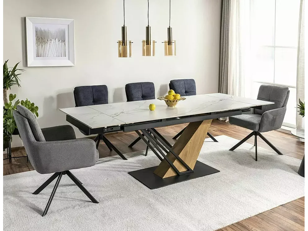 Stół rozkładany APOLLO 120(160)x80 biały marmur/czarny