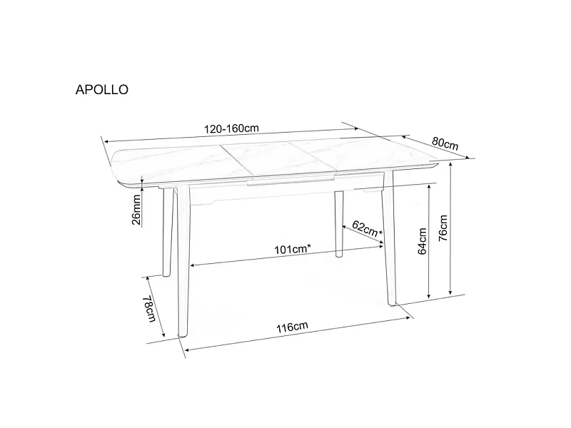 Stół rozkładany APOLLO 120(160)x80 biały marmur/czarny