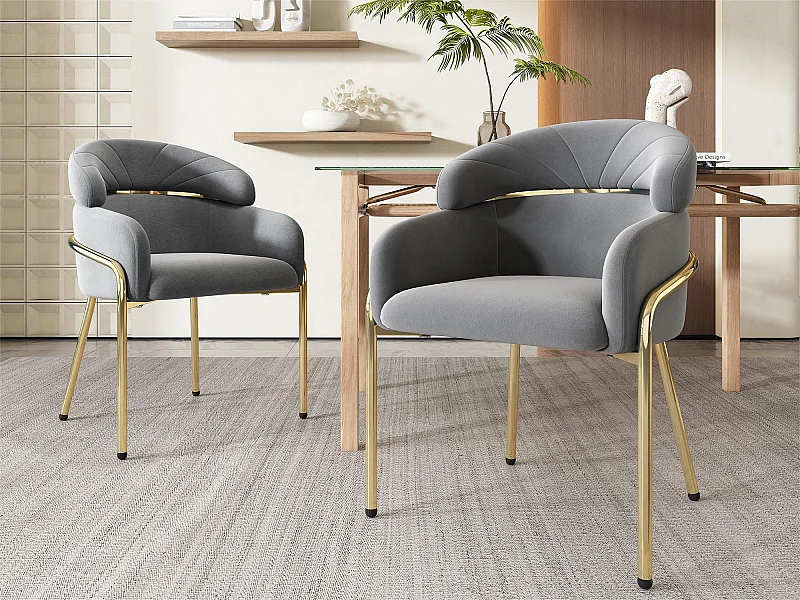 Set aus 2 Samt-Loungesesseln – mit 4 goldenen Metallbeinen – Grau