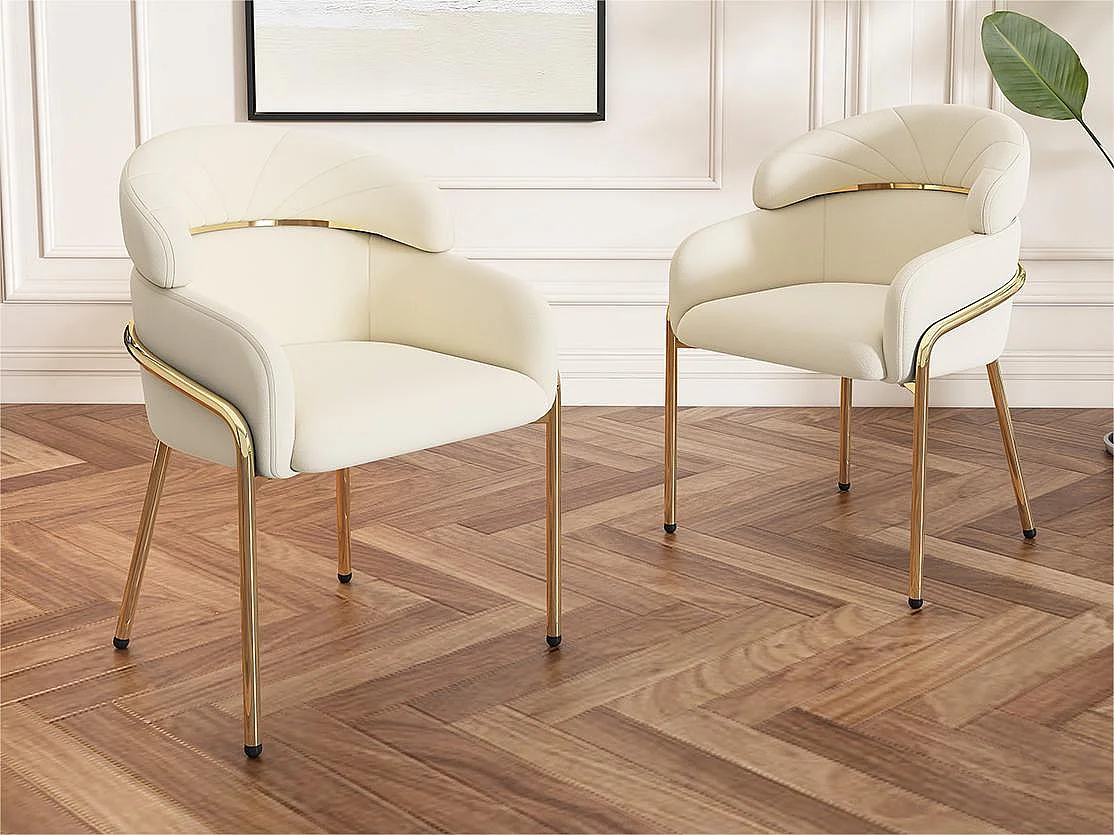 Set van 2 Velvet lounge stoelen - met 4 goud metalen poten - Beige