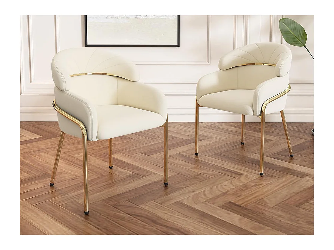 Lot de 2 Chaises longues en velours - avec 4 pieds dorés en métal - Beige