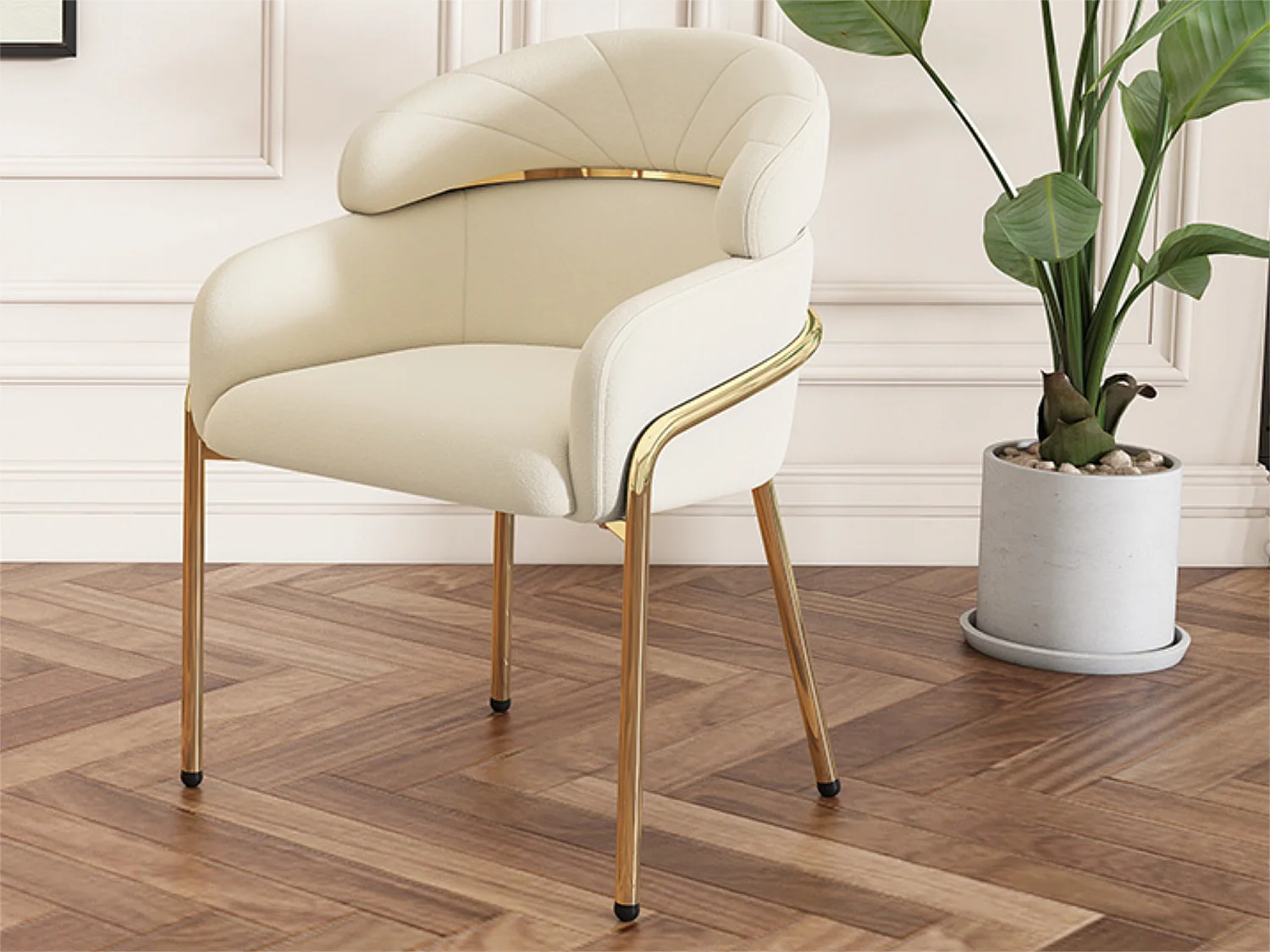 1 Chaise longue en velours - avec 4 pieds dorés en métal - Beige