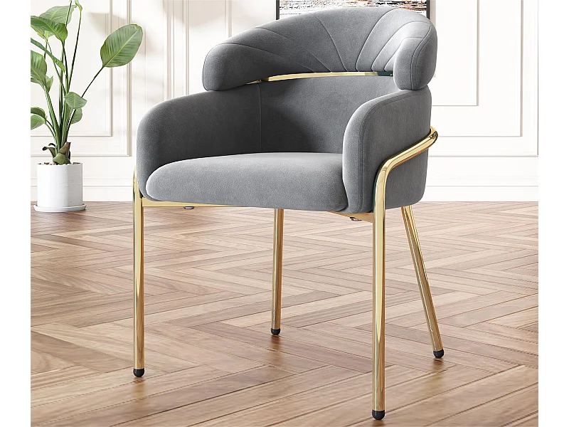 1 Fauteuil fluweel - met 4 goud metalen poten - Grijs