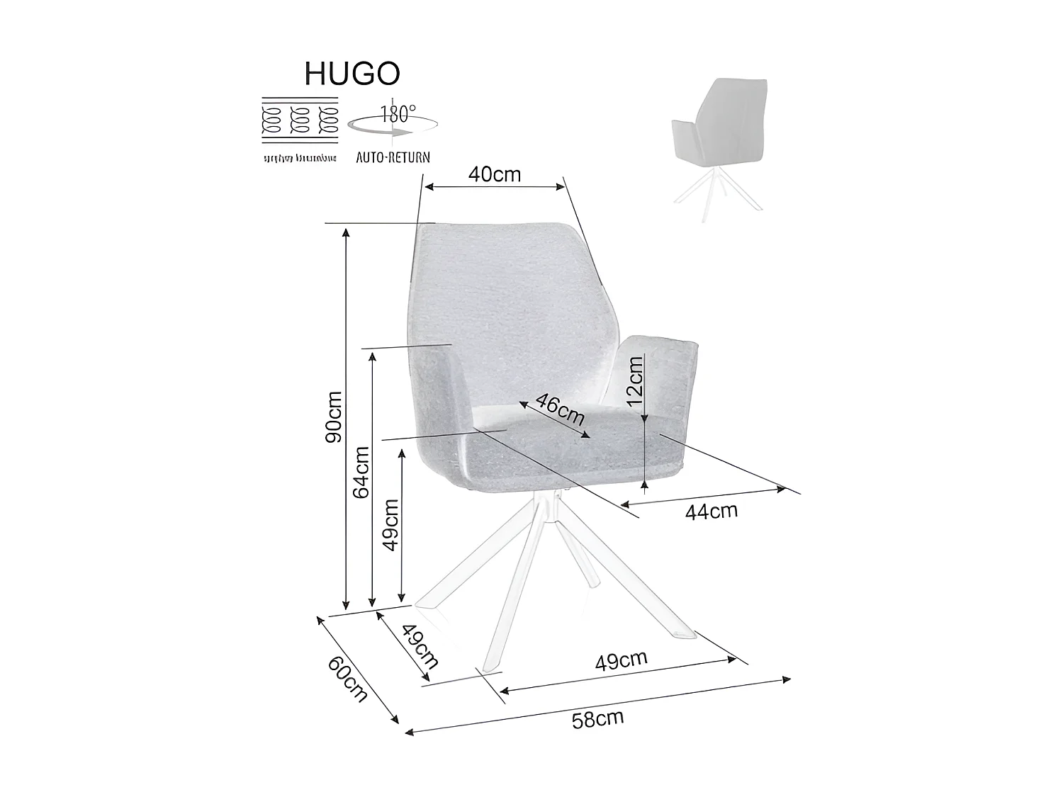 Chaise Hugo / revêtement en tissu / fonction pivotante à 180 degrés / beige